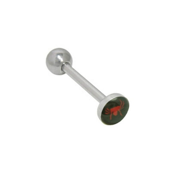 Surgical Steel Tongue Ring Straight Barbell 14 Gauge  Red Spider Logo