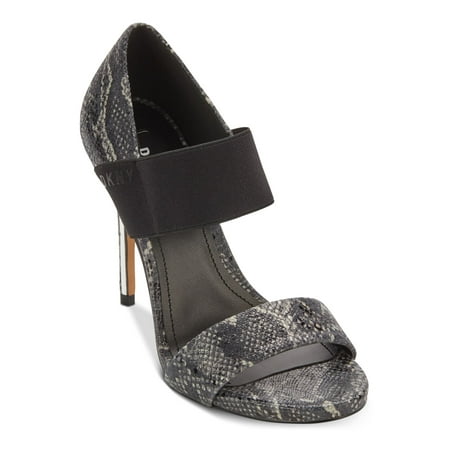 

DKNY Womens Gray Snake Print Strappy Cushioned Stretch Iva Round Toe Stiletto Slip On Leather Dress Slingback Sandal 9