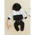 thumbnail image 3 of Bagilaanoe 2Pcs Toddler Baby Boy Long Pants Set Contrast Color Print Long Sleeve Hoodie Pullover Tops + Sweatpants 6M 12M 18M 24M 3T Kids Fall Casual Sweatsuit, 3 of 9