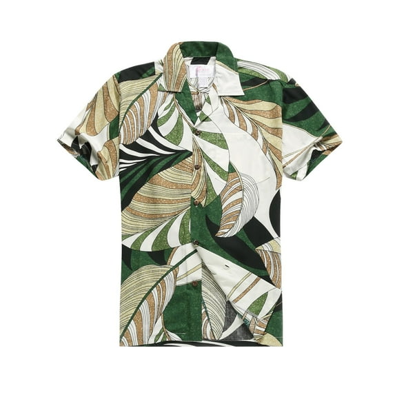 Made in Hawaii Men's Hawaiian Shirt Aloha Shirt in Abstract Art Tropical Leaves in Green White S