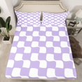 thumbnail image 2 of Homewish Geometric Plaid Grid 4pcs Bed Sheets for Kids Teens,Purple White King Sheets,Mid Century Super Cozy Sheet Set,Breathable Home Decor, 2 of 7