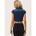thumbnail image 4 of Chaqueta de mezclilla de verano para mujer Chaquetas de mezclilla recortadas de manga corta con botones Azul oscuro M, 4 of 4