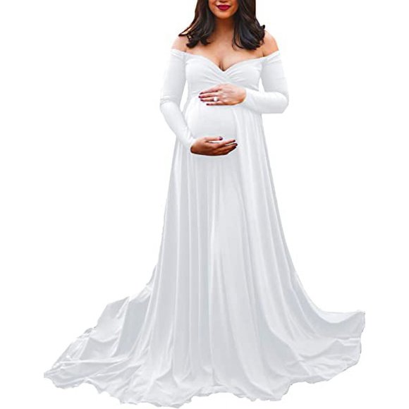 Maternity Off Shoulder Half Circle Dress for Baby Shower Photo Props Dress XL