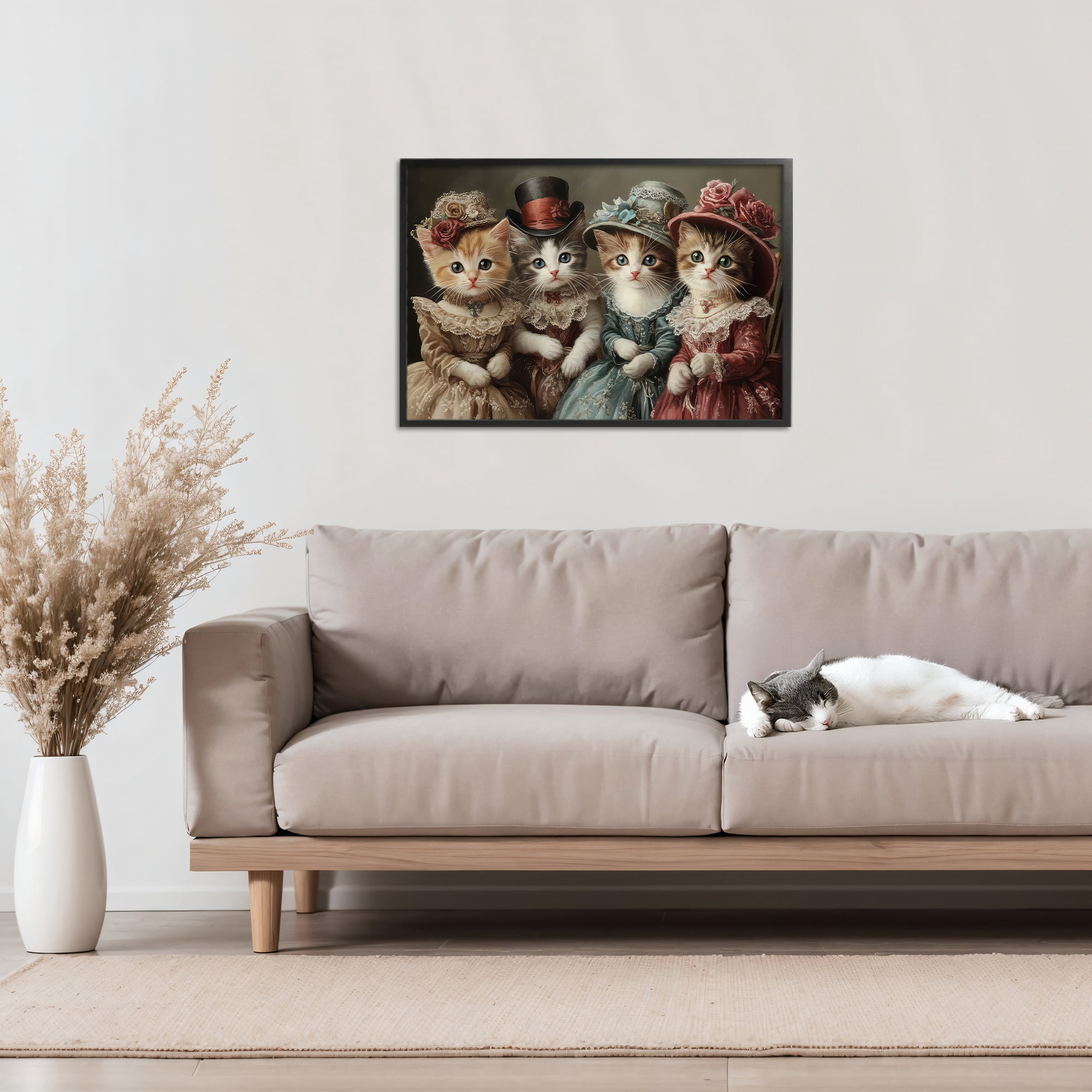 Stupell Industries Vintage Dress Kittens Black Framed Giclee Art, design by The Wands Want