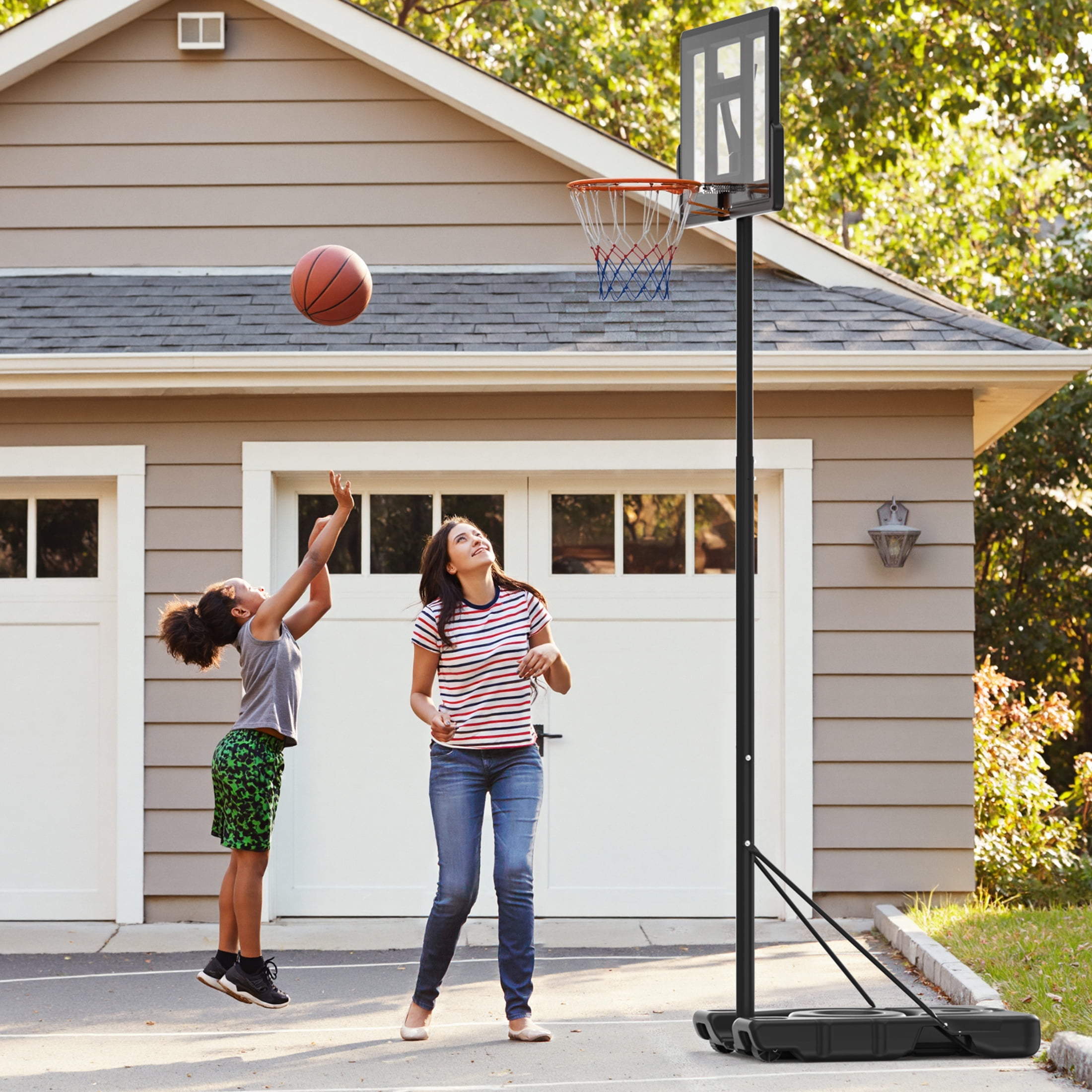 MCQ Adjustable Outdoor Basketball Hoops with 44-inch Durable Backboard, Adjustable Height 4.9 ft. to 10 ft. for Family Fun and Skills Training