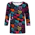 thumbnail image 4 of KIHOUT Hauts de Mode pour Femmes T-shirt Imprimé Saint-Valentin Manches 3/4 Blouse Col Rond Hauts Décontractés, 4 of 5