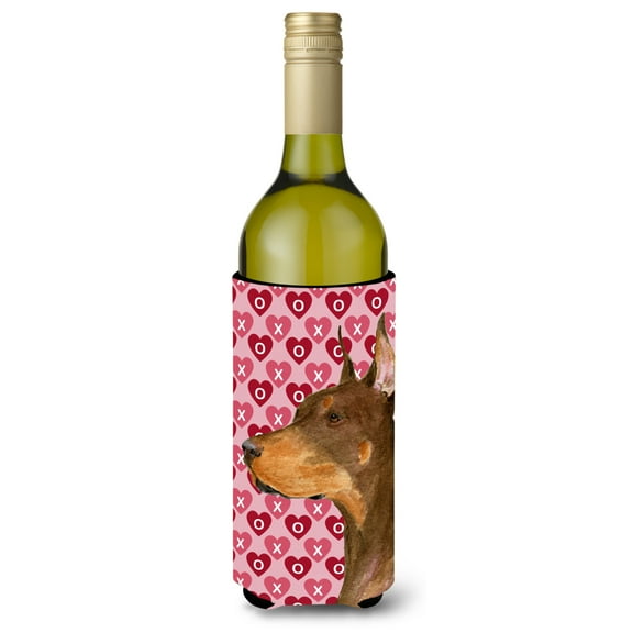 Carolines Treasures SS4468LITERK Doberman Hearts Love and Valentines Day Portrait Wine Bottle Hugger Wine Bottle