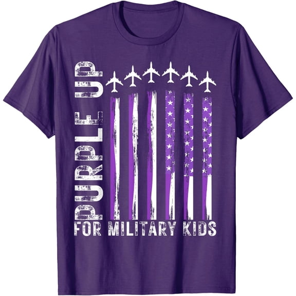 Purple Up For Military Flag Military Child Month Unisex T-Shirt All Size S-5XL