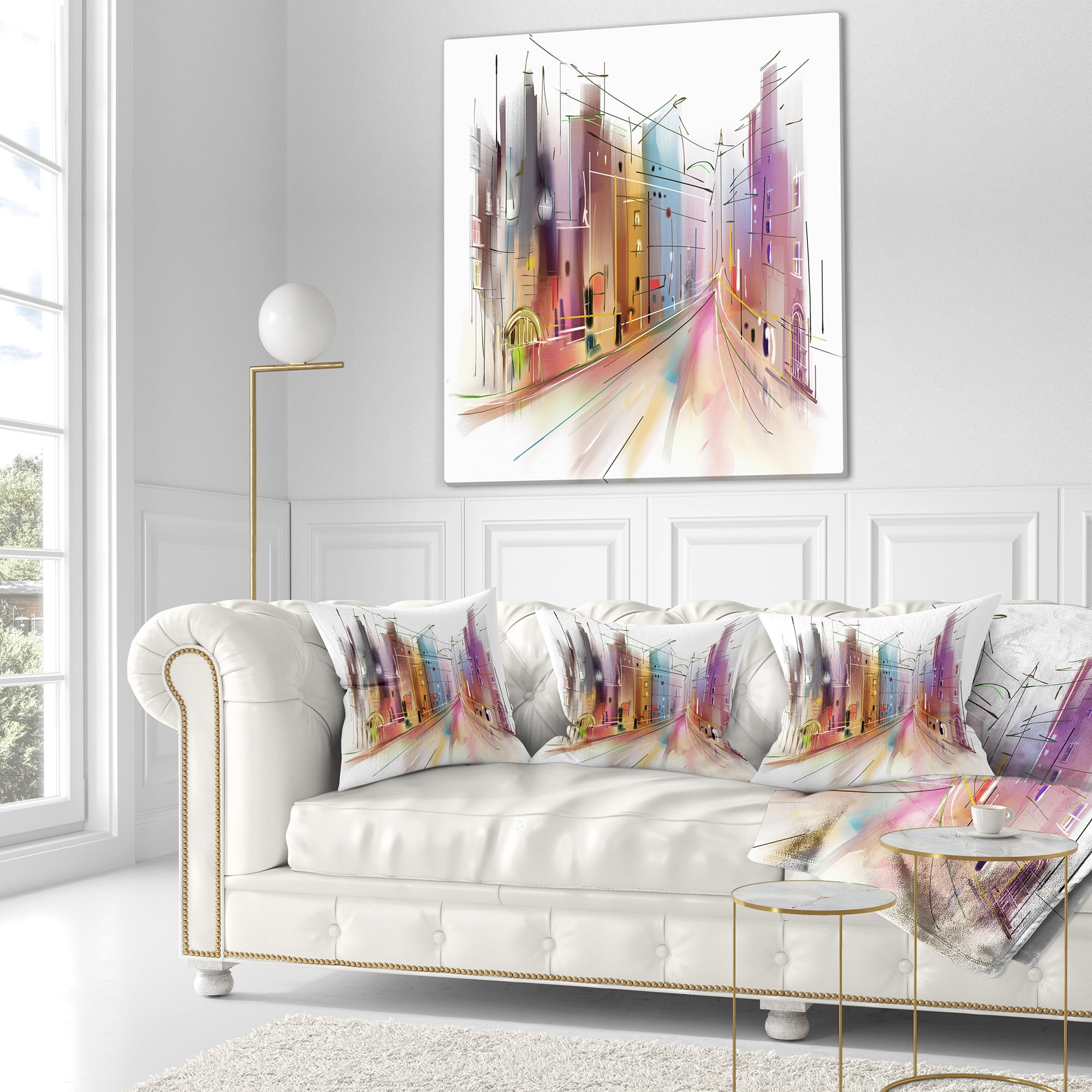 Designart Road in City Illustration Art - Cityscape Throw Pillow - 18x18