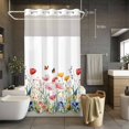 thumbnail image 5 of Spring Floral No Hooks Shower Curtain with Snap-in Liner Pink Yellow Wildflower Plant Butterfly Shower Curtains for Bathroom, Waterproof, Easy Install, Washable 36"x78", 5 of 9