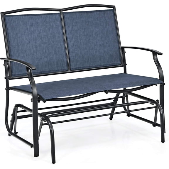 Outdoor Glider Rocking Chair for Patio, Backyard, or Balcony – Steel Frame, 400 lb Capacity, 2-Person Ergonomic Loveseat, Dark Blue