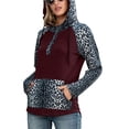 thumbnail image 4 of Sudadera con capucha de manga larga con estampado de leopardo, diseño de costura, sudadera con capucha para mujer con bolsillo para el hogar, viajes, oficina, rojo vino L, 4 of 6