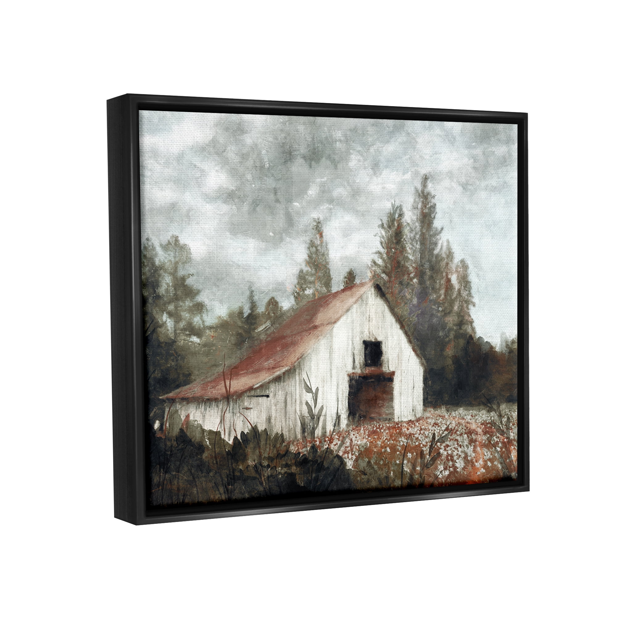 Stupell Industries Barn In Meadow Landscape Landscape Painting Black Floater Framed Art Print Wall Art