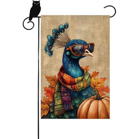 Welcome Fall Peacock Garden Flag 12x18 Inch Double Sided Maple Leaf and Pumpkin Thanksgiving Outdoor House Yard Decoration