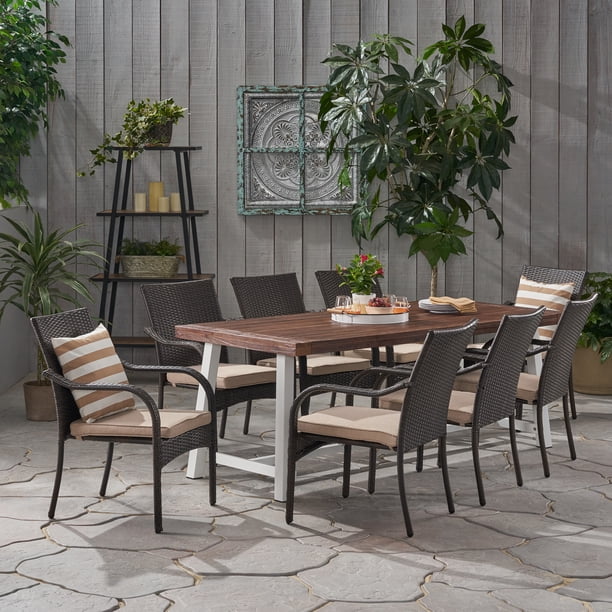 Heath Outdoor 8 Seater Wicker Dining Set, Dark Brown, Multibrown
