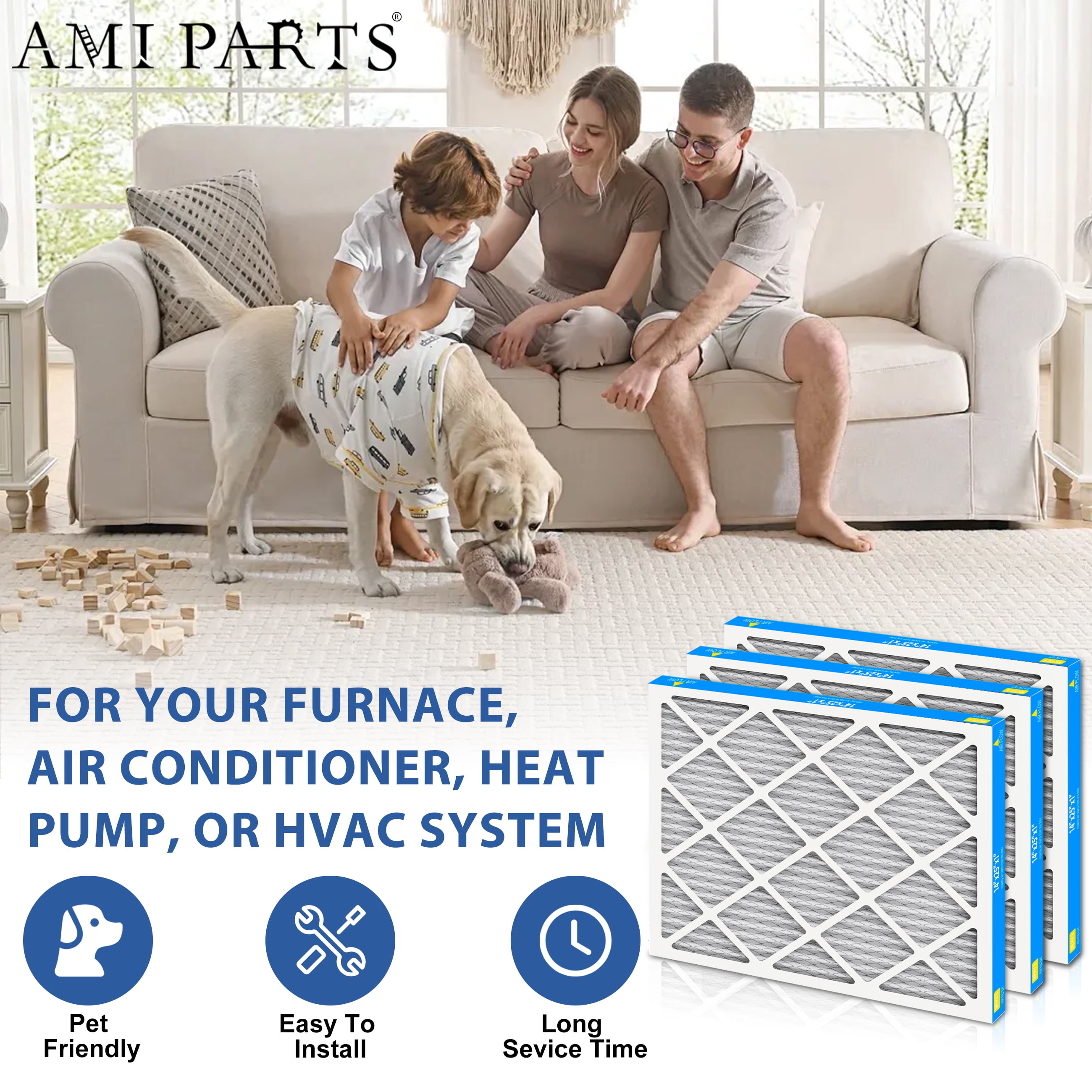 AMI PARTS 20x25x1 Air Filter MERV 8 Superior Pet Protection , Electrostatic Pleated HVAC Furnace Filter Replacement,6-Pack