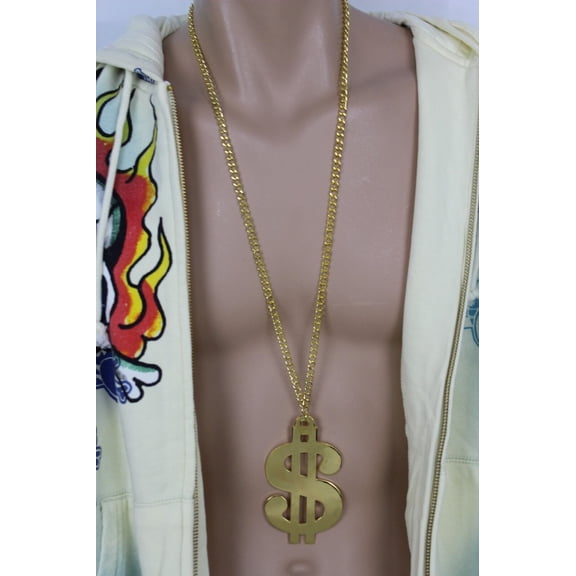 Men Women Long Necklace Fashion Huge Gold Metal American Dollar $ Money Pendant