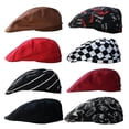thumbnail image 3 of Strip Grid Print Unisex Beret Hat Chef Catering Cook Baker Waiter Skull Cap, 3 of 5