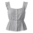 thumbnail image 4 of VBVC Women's Cotton Linen Peplum Tank Top , Ladies' Button Down Ruffle Sleeve Blouse , Summer Square Neck Smocked Waist Tops For Women,Gray,S-3XL, 4 of 7