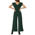 thumbnail image 3 of INSPIRE CHIC Sleeveless Ruffle Jumpsuits for Women's High Waist Wide Legs Belted Romper, 3 of 5