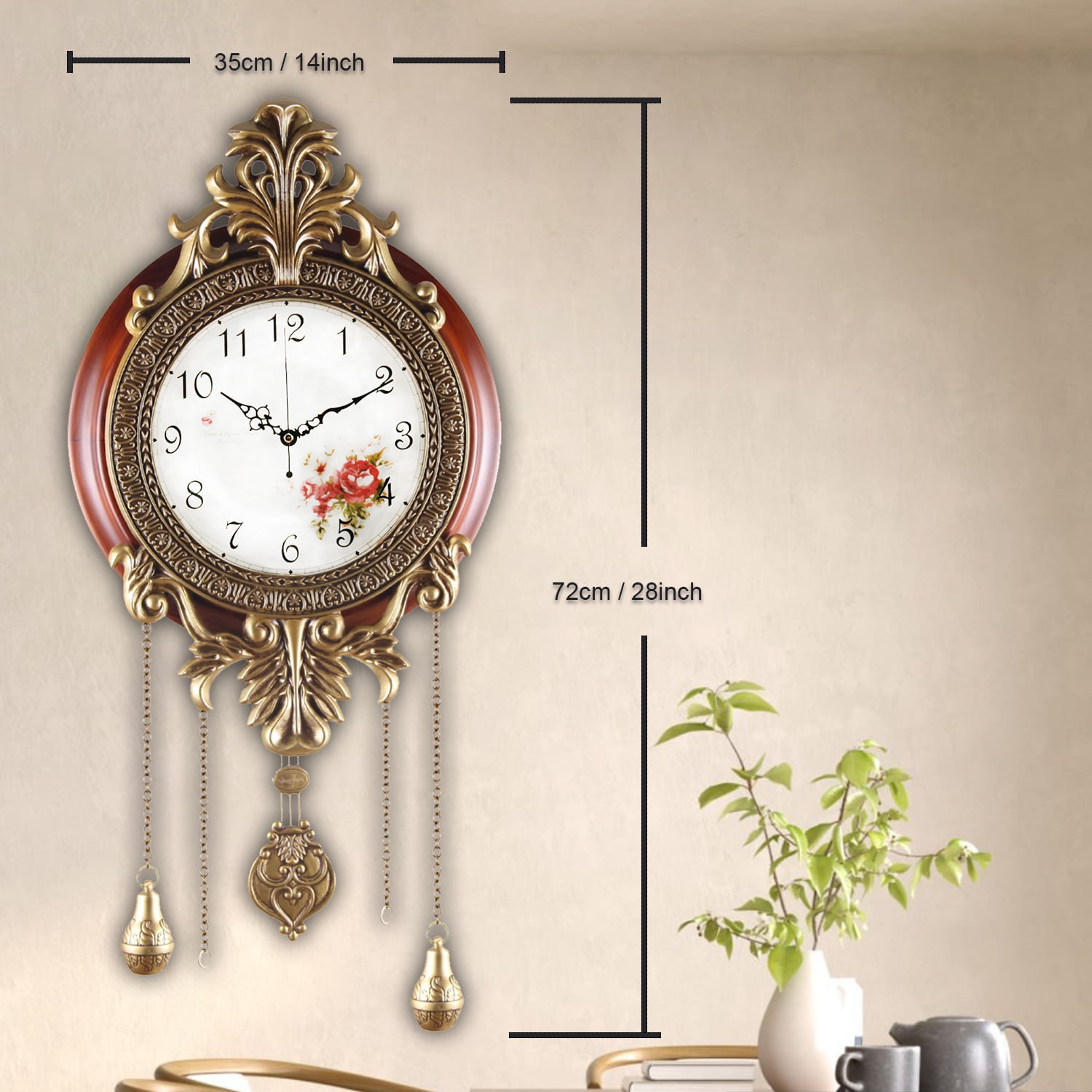 Aero Snail 14" Pendulum Wall Clock, Solid Wood, Battery Operated, Retro Vintage Clock 206C