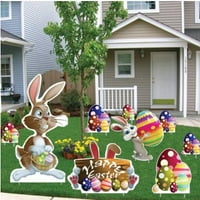 Easter Yard Decoration - Easter Bunnies, Egg Piles, Happy Easter Sign (18 Stakes)