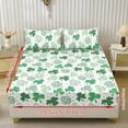 thumbnail image 5 of SEANATIVE King Size Sheets 3 Piece Set, 1 Fitted Mattress Cover and 2 Pillowcases Elastic Fitted Sheet Set Soft Bed Protector St. Patrick's Day Home Decor, Clover Leaf Green White, 5 of 7