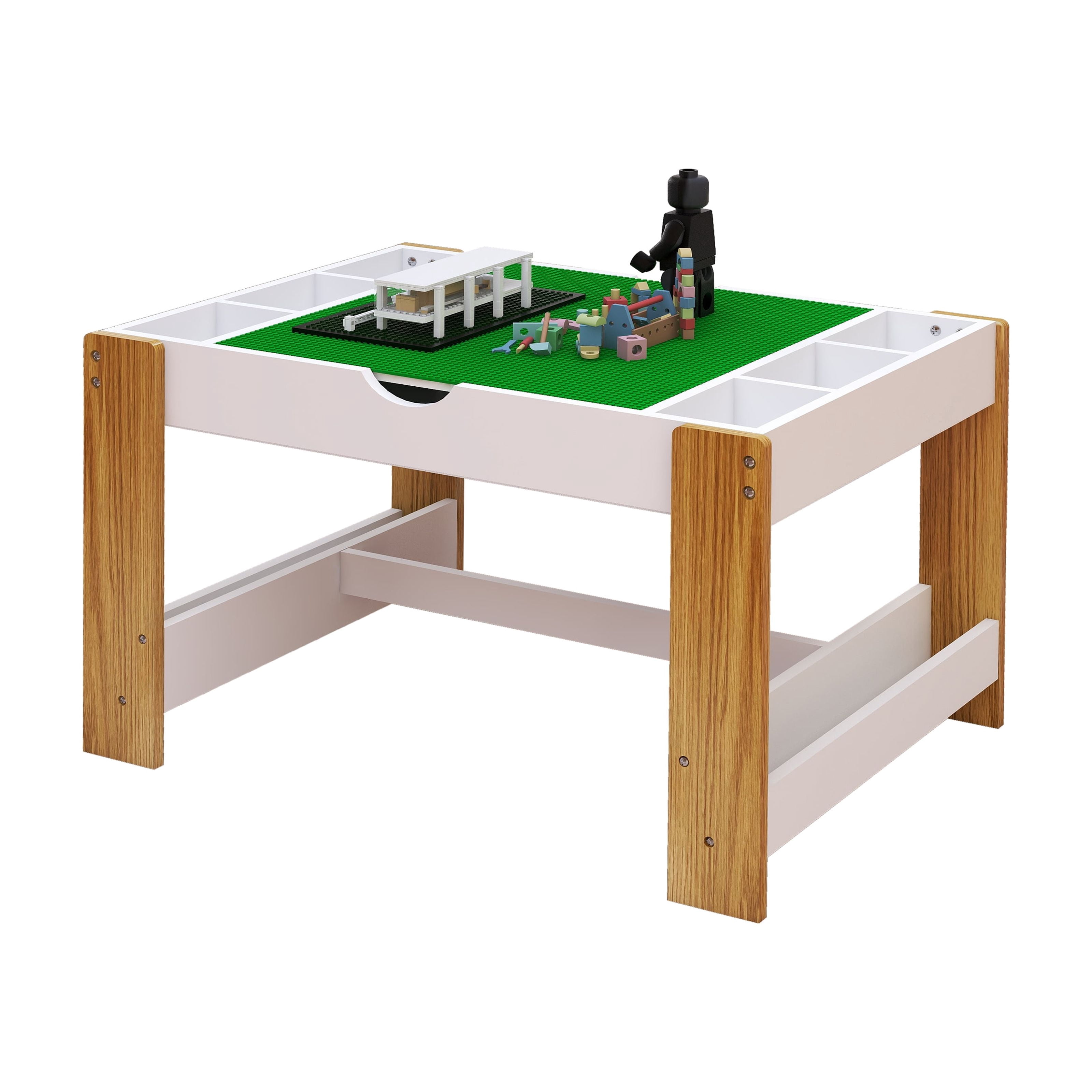 Kids Activity Table 2-in-1 Lego Compatible Whiteboard with Storage Chairs for Playroom Bedroom