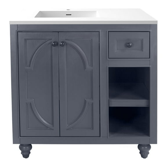 Laviva Odyssey 36" Wood Cabinet with VIVA Stone Countertop in Maple Gray/White