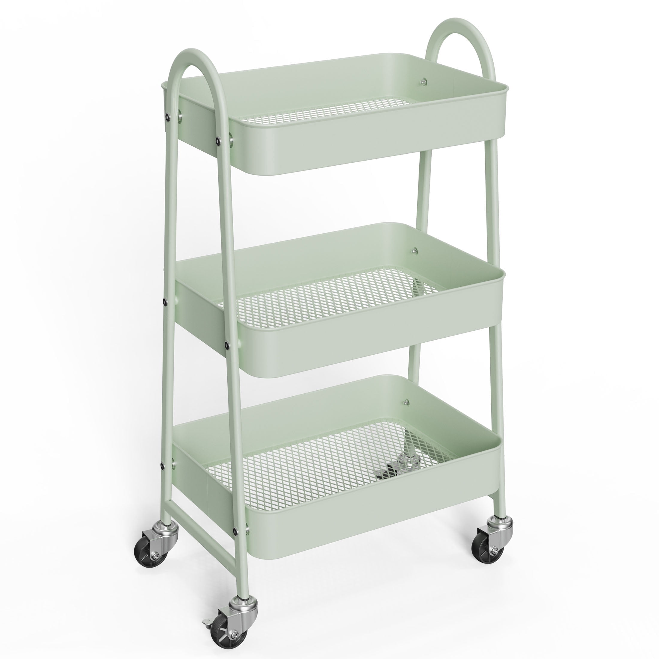 edx 3 Tier Rolling Cart, Metal Utility Storage Cart with Lockable Wheels for Livingroom, Bathroom, Kitchen & Narrow Spaces,Green