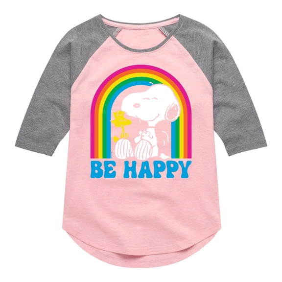 Peanuts - Be Happy Rainbow - Toddler & Youth Girls Raglan Graphic T-Shirt