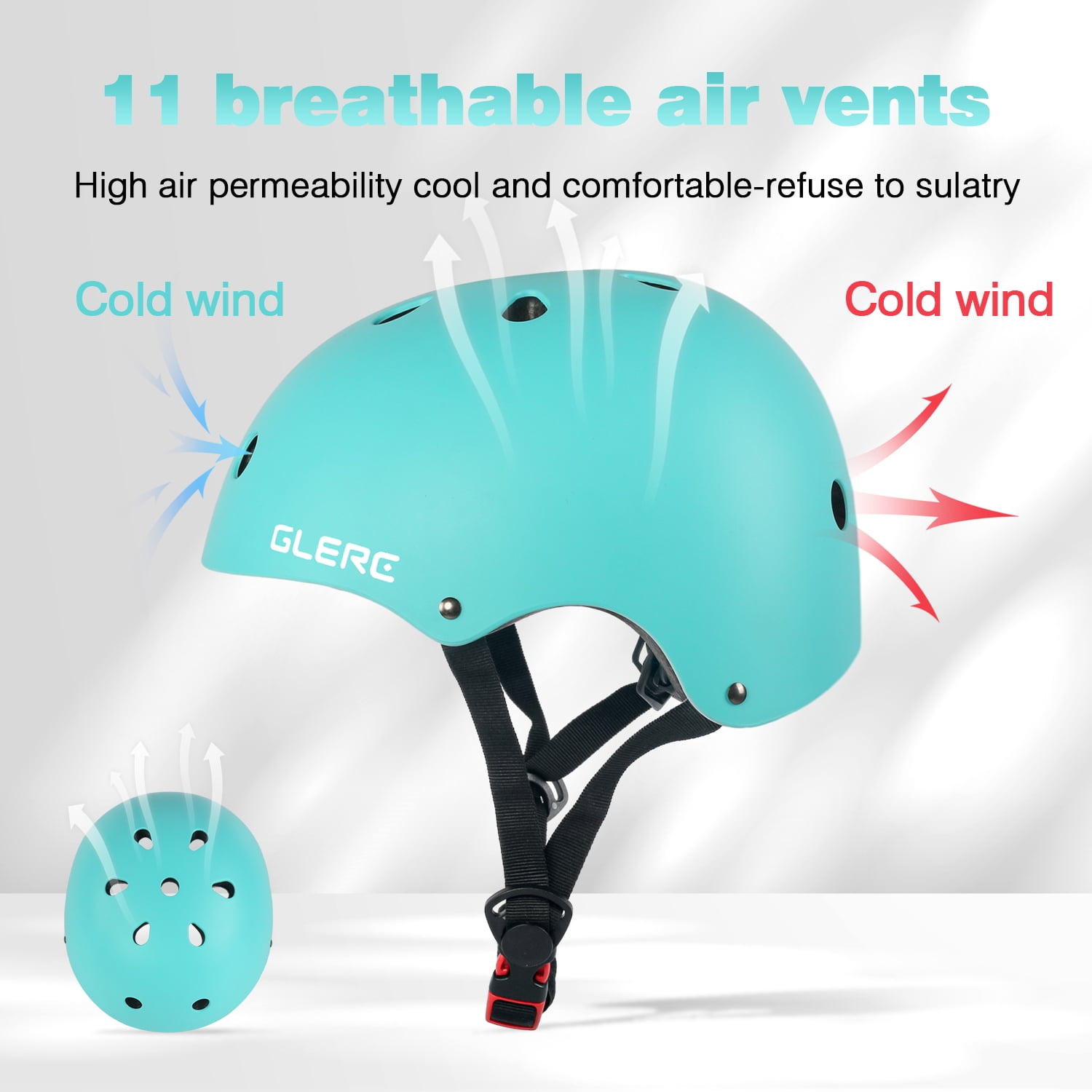 Glerc Kids Sports Helmet with Handguard & Kneepad for Age 3-8 Year Old Toddler and Child, S Size Mint Green