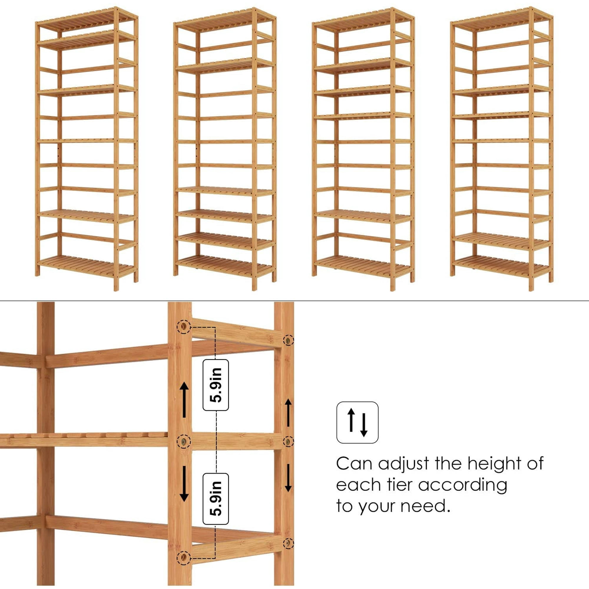 Homfa 6 Tier Bathroom Cabinet, Storage Rack for Bathroom, 63.4''H Tall Shelf Organizer Bamboo Linen Cabinet, 2 PCS, Nature