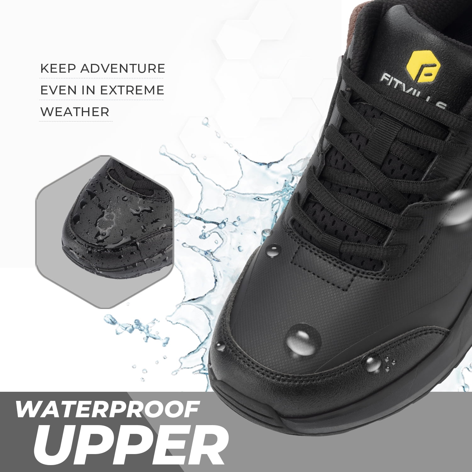 FitVille Mens Extra Wide Hiking Shoes Outdoor Low-top Waterproof Walking Shoes with Arch Support, Black, 10.5 x-Wide