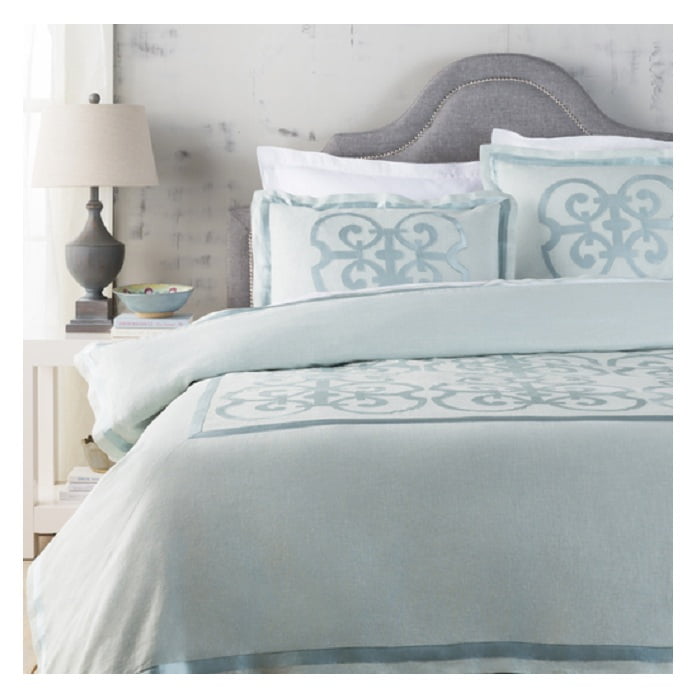 Set of 3 Powder Blue Damask Style Queen Size Bedding Cover and Shams