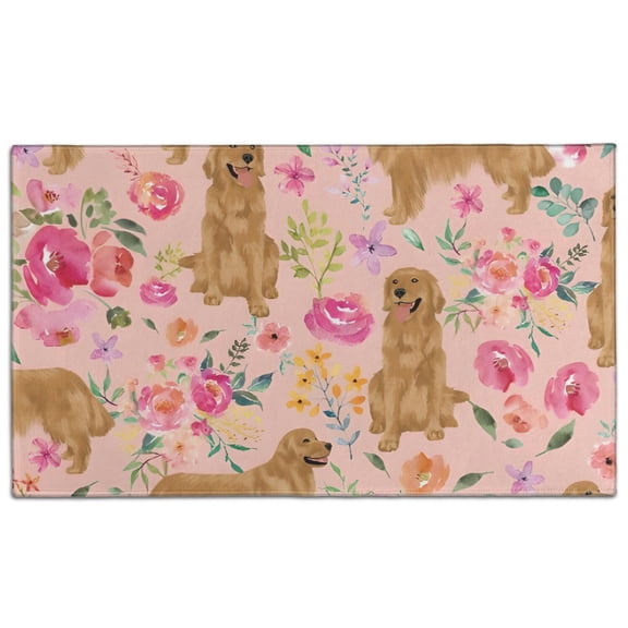 Golden Retriever with Flowers Door Rugs,Washable Non Slip Door Mats Indoor,Decorative Door Mats,Entry Mat Indoor for Entrance,Bedroom,Kitchen,Bathroom,17"x30"