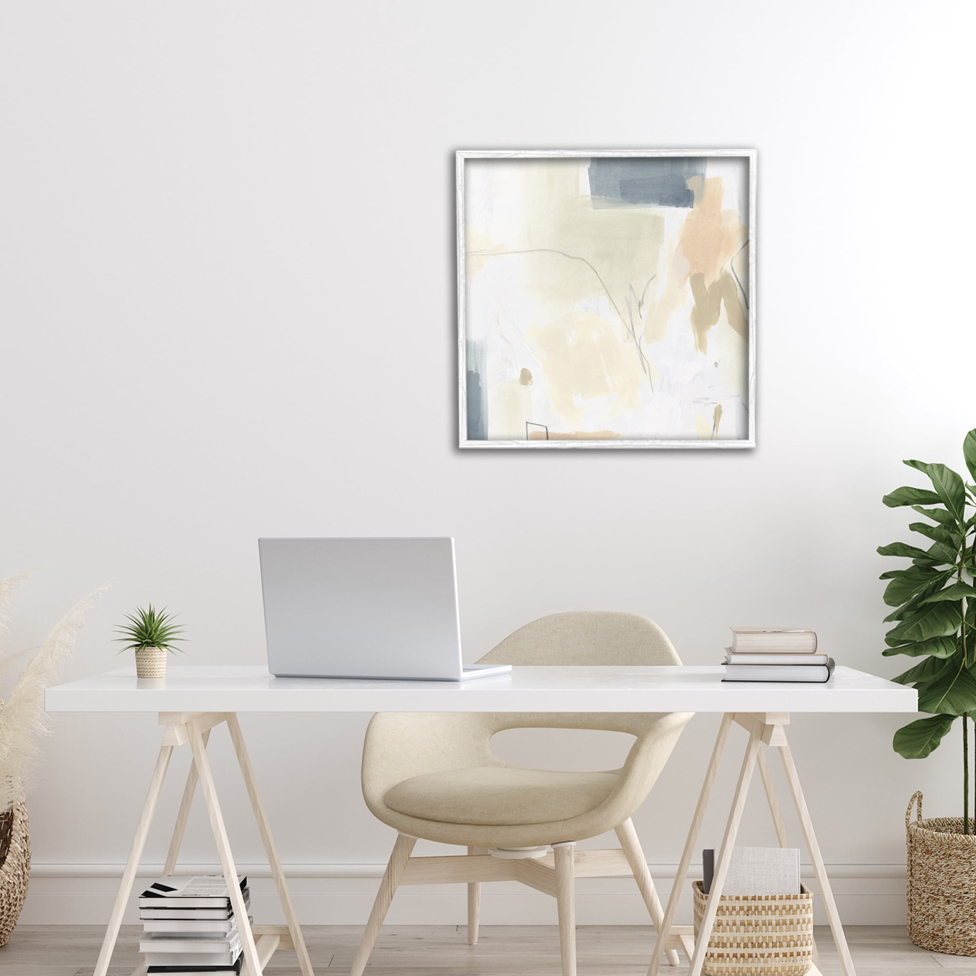 Stupell Industries Plaster Line Abstract White Framed Giclee Art, design by June Erica Vess