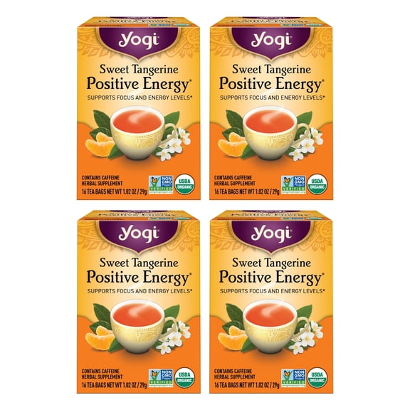 Yogi Tea, Sweet Tangerine Positive Energy, Organic Black Tea Bags, 4 Boxes of 16
