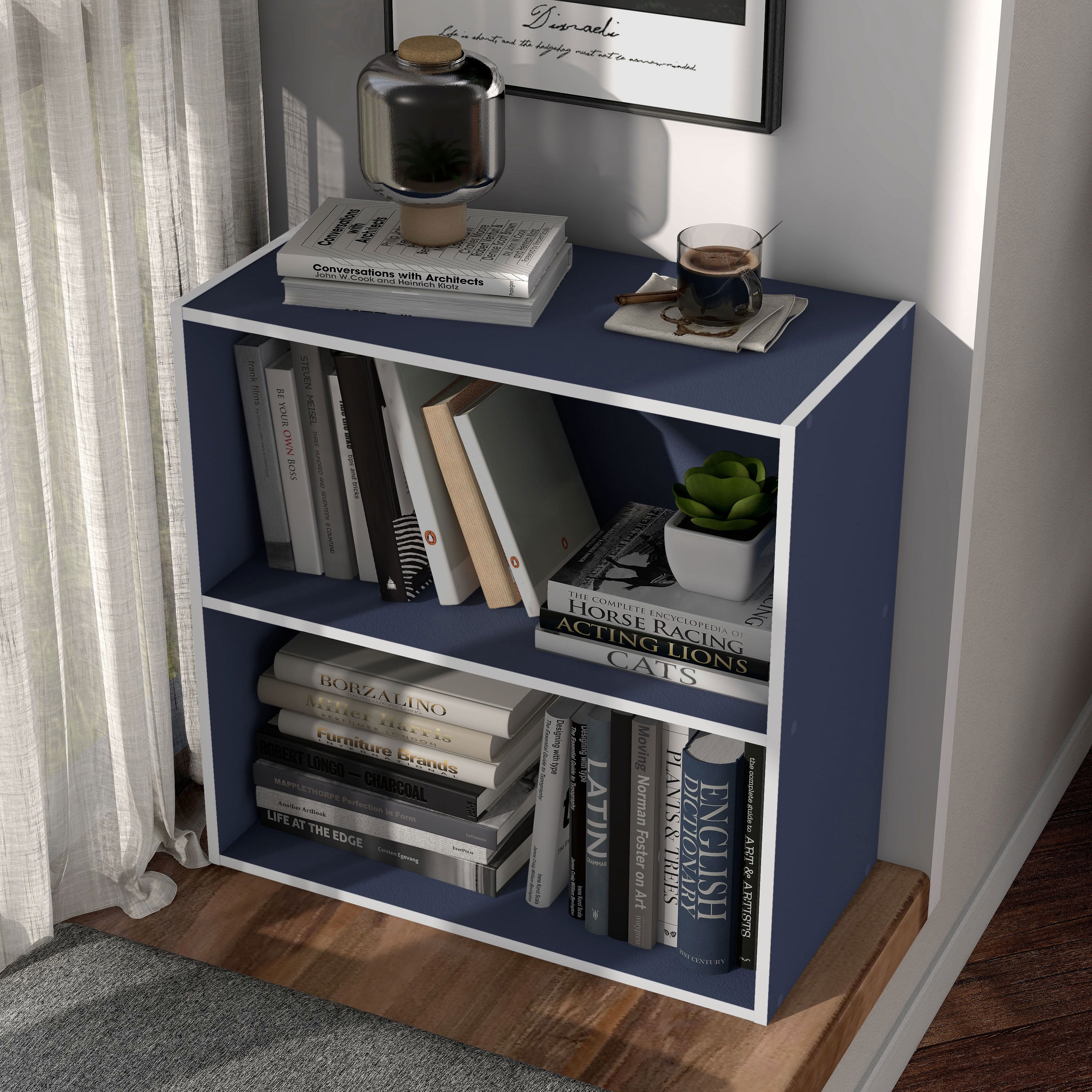 Furniture of America Brooks Stackable 2-Tier Wood Steel Blue Bookcase