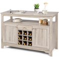 thumbnail image 1 of Buffet Server Sideboard, Console Table, Wood Dining Table, Cupboard Table with 2 Cabinets, 1 Drawer and 9 Wine Cabinets, Storage Organizer Kitchen and Dining Room (Gray), 1 of 10