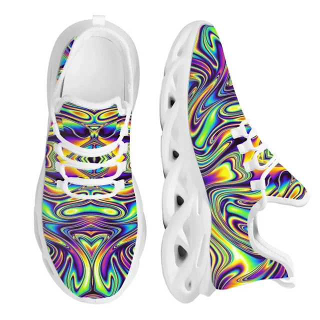 Fashion Trippy Colorful Mesh Breathable Outdoor Shoes Comfortable Casual Shoes Spring Running Shoes Soft Flat