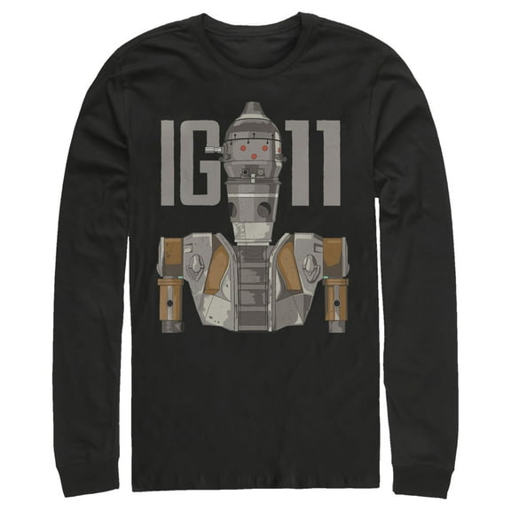 Men's Star Wars: The Mandalorian IG-11 Droid Illustrated Long Sleeve Shirt Black Large