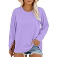 thumbnail image 2 of Plus Size Neck T Shirts Women Long Sleeve Tops Casual Summer Tshirts Loose Fit Tee Light Violet Women Blending Shirts Women's Long Sleeve T-Shirt(M), 2 of 6