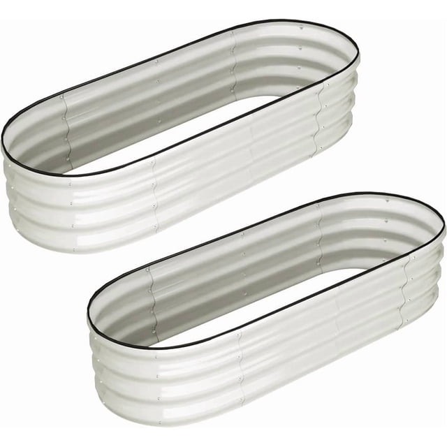 Qinaqin 4.5 x 2 1 FT Ovalado Galvanized Raised Garden Beds (2 Pcs) Blanco Abierto Ended Base Grande Metálico Planter para Vegetables y Flowers Tool Free Assembly