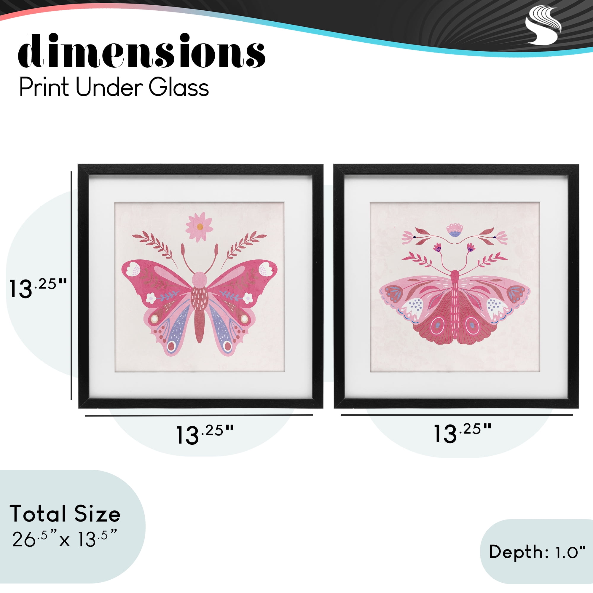 Stupell Industries Pink Folk Butterflies 2 Piece Black Framed Print Under Glass Set, design by Kim Allen