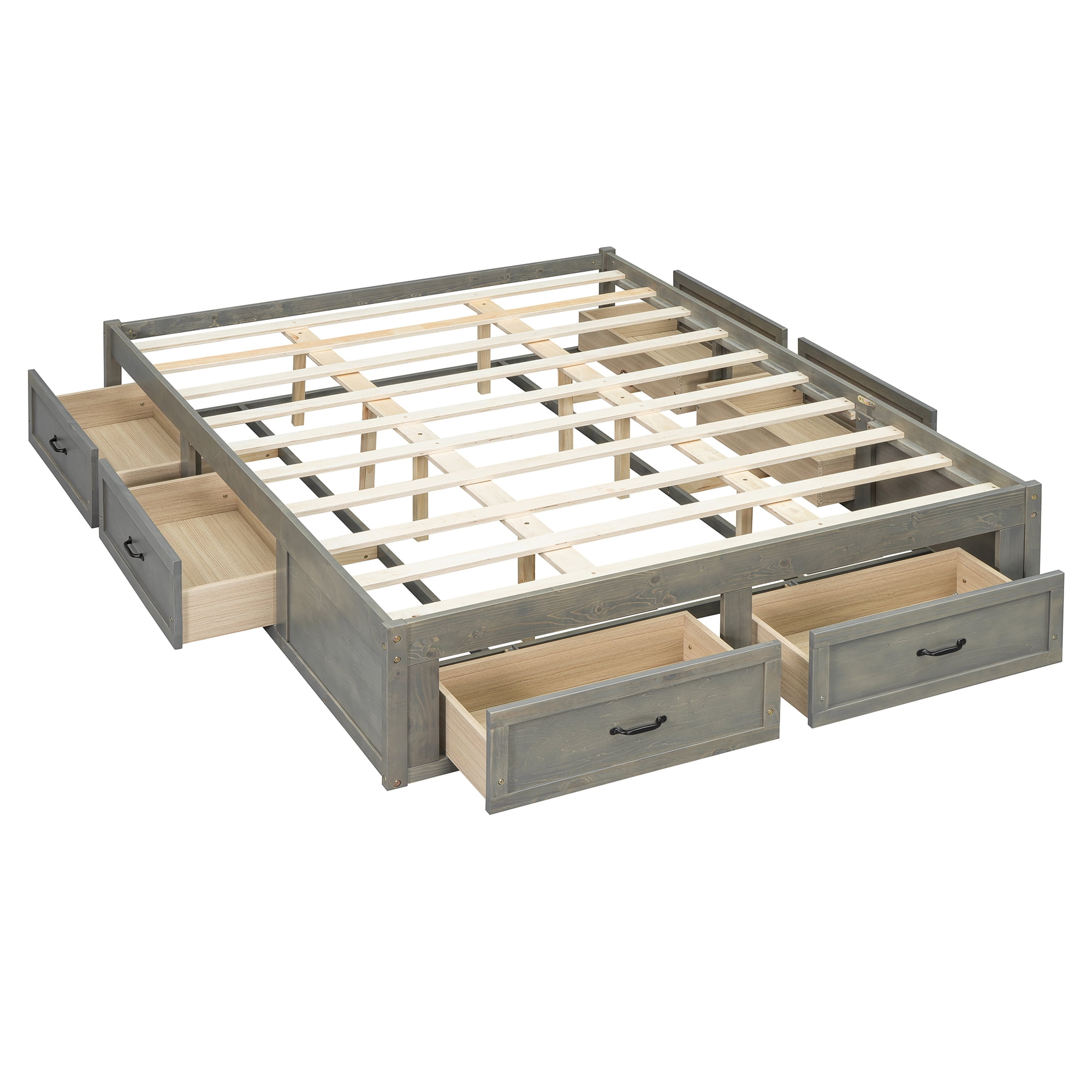 Aukfa Queen Size Storage Platform Bed with 6 Drawers, Farmhouse Captain Bed Frame, Antique Gray