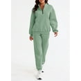 thumbnail image 4 of SHEWIN Women's Sweatsuits Lounge Sets Fleece Lined Long Sleeve Pullover Long Sweatpants Two Piece Outfit Tracksuit Jogger Set Green XL, 4 of 9