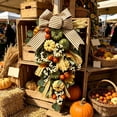 thumbnail image 7 of WWC Fall Teardrop Wreath, Artificial Maple Leaf Bow Door Hanging with Pumpkins and Berries, Autumn Thanksgiving Decor for Front Door and Wall, 7 of 7