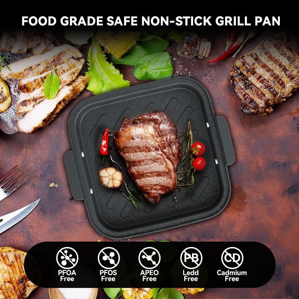 ASTRALSHIP Air Fryer for Countertop, 2‑in‑1 Glass Air Fryer & Grill Pan Combo, 4.2 QT + 1.3 QT, Air Fryer Non Toxic, Digital Presets, Healthy Cooking, Non‑Stick, Multi‑Function for Griddle & Baking