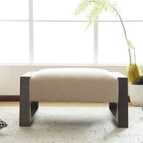 Modern Ottoman with Padded Top, Solid Wood Legs, Beige